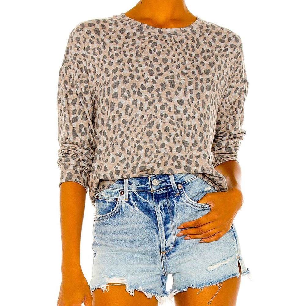 Sundry Leopard Cozy sweatshirt in heather grey, size 1